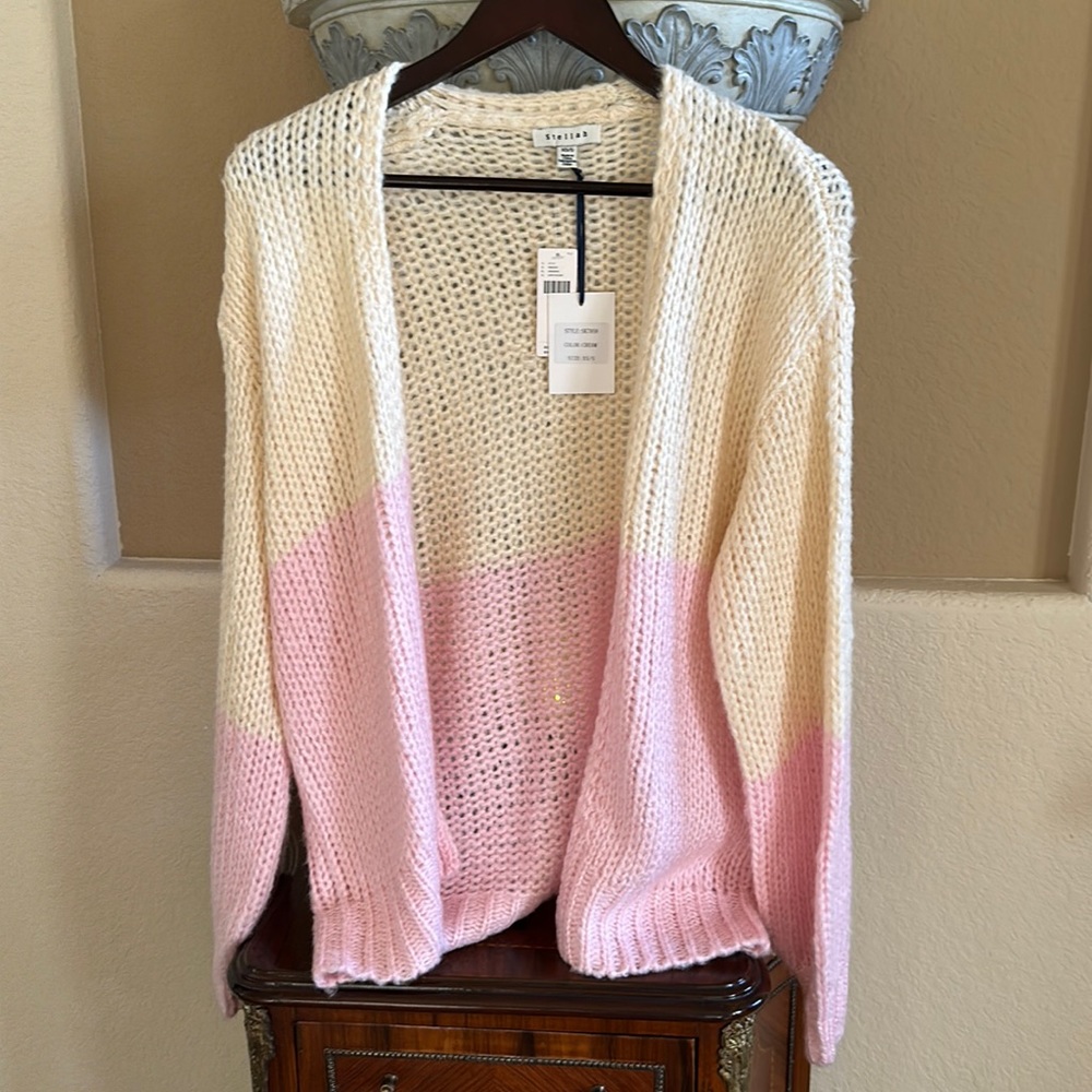 Anthropologie Stellah pink and cream cardigan XS/S NWT